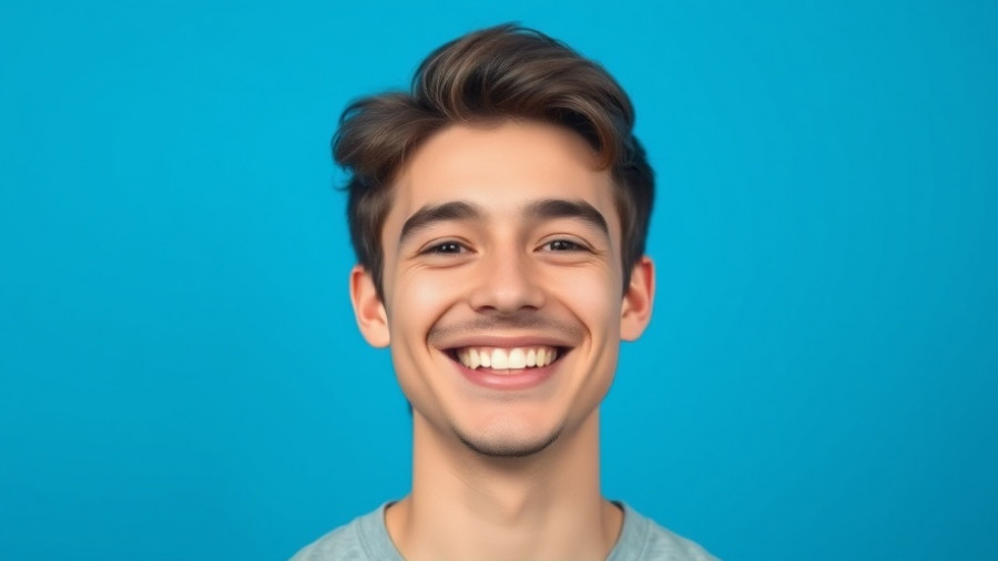 Cheerful individual smiling against blue background, AI gaming investments