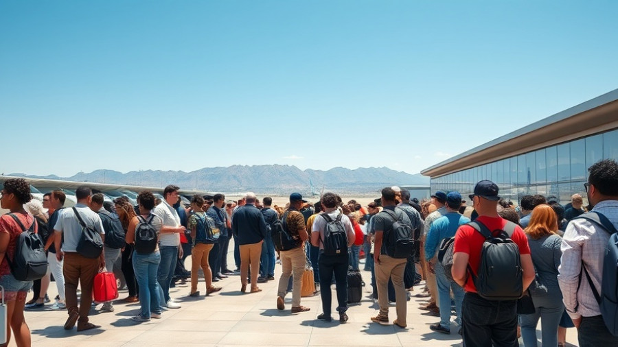 Travelers waiting at SJD airport on a sunny day.