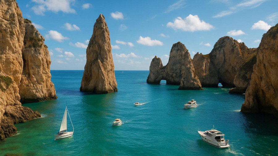 Los Cabos Safety Perception with serene landscape and boats.