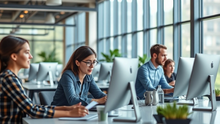 Modern workspace in a bright office with professionals at computers, BlaBlaCar India's leading carpooling choice.