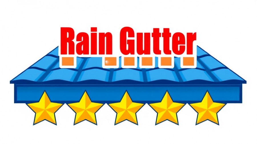 Graphic depiction of rain gutter repair with stars and bold colors.