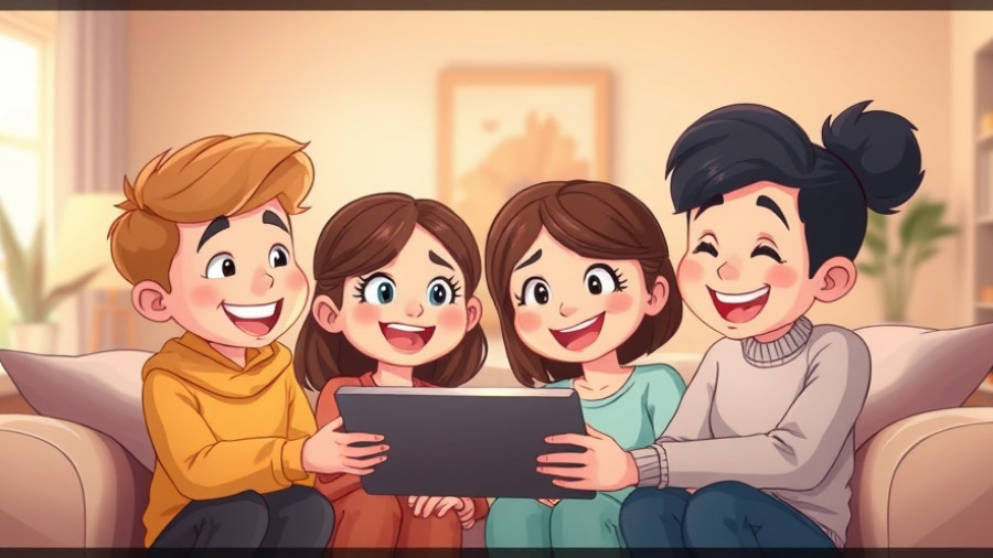 Cartoon group engaged with digital health program for caregivers.