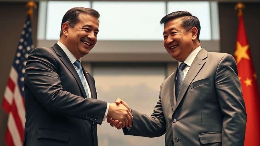 Leaders in suits shaking hands, discussing Trump tariff cuts China trade negotiations.