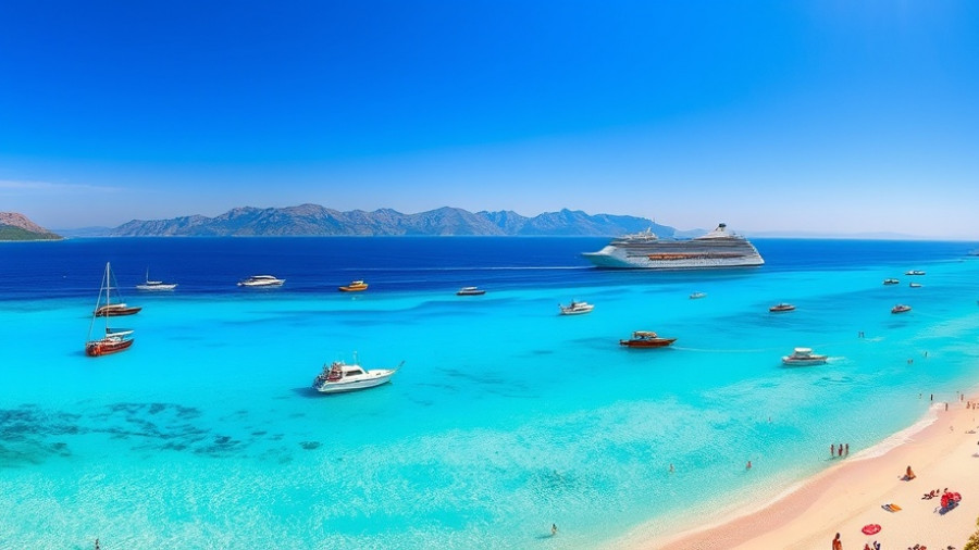 Panoramic beach view in Los Cabos with turquoise waters and boats, Platinum Beach certifications Los Cabos.