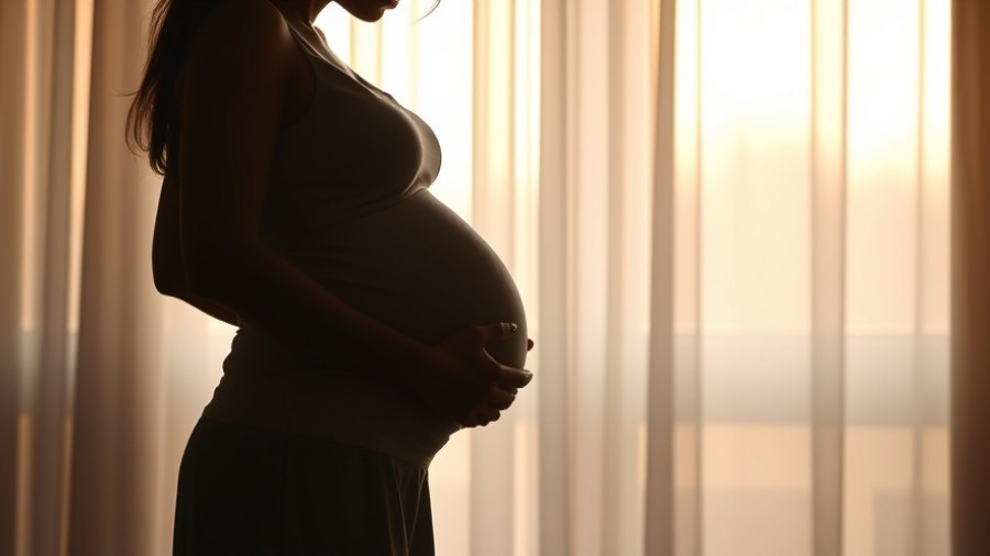 Silhouette of a pregnant woman by window with soft lighting.