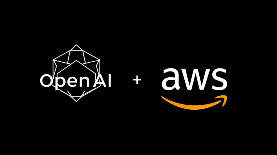 OpenAI Cloud Deal with Amazon: Logos on dark background.