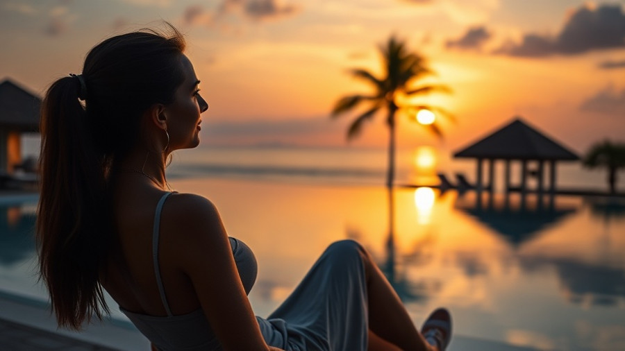 Cabo travel serenity: woman by pool at sunset, luxury resort view.