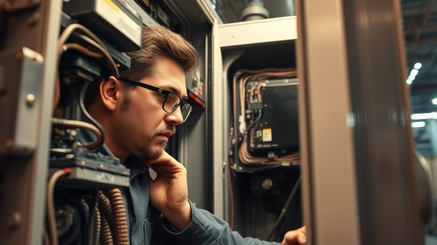 Technician analyzing CO₂ refrigeration system panel wiring.