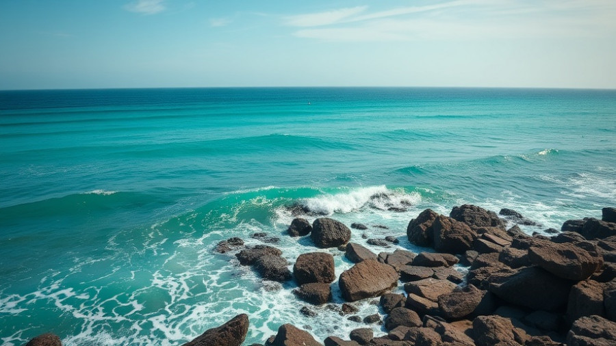 Scenic Cabo travel view with turquoise sea and rocky shore.