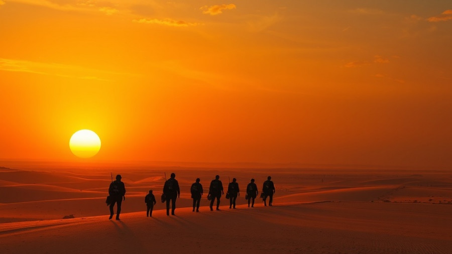 Historical fiction mystery cover art with explorers under sunset.