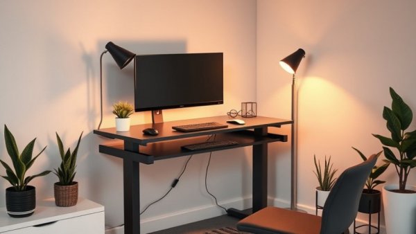 Moft Sit-Stand Laptop Desk in a modern workspace with dual screens.