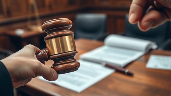 Judge holding gavel in courtroom discussing non-condensing furnace ban.