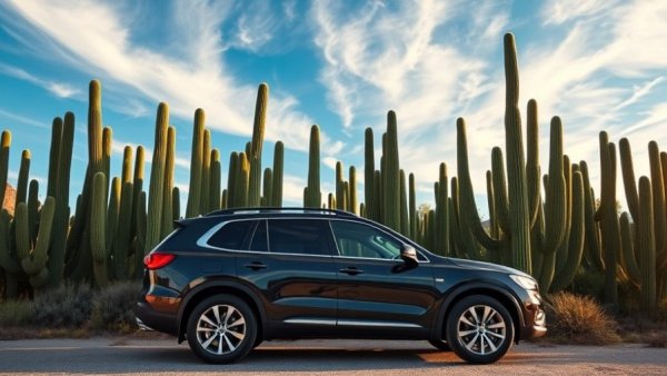 Sleek SUV for Cabo airport transportation in tranquil desert landscape.