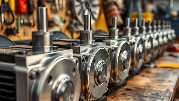 Industrial servo motors lined up for repair services in a workshop.