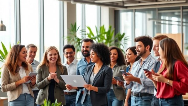 Diverse team collaborating in modern office for Inception diffusion models funding.