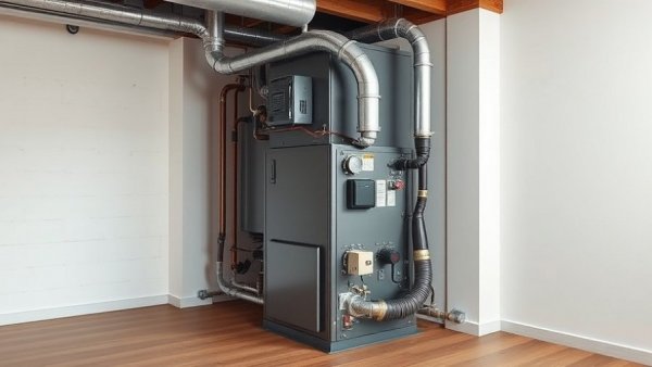 Modern furnace unit highlighting efficiency standards in a basement.