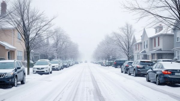 Snowy street scene portraying winter boiler breakdown prevention tips.