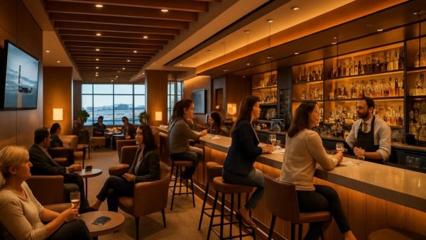 Los Cabos VIP Airport Lounge with guests enjoying the bar.