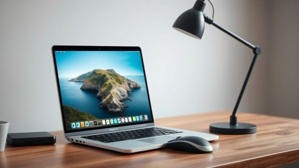 Modern workspace with laptop and accessories for productivity.