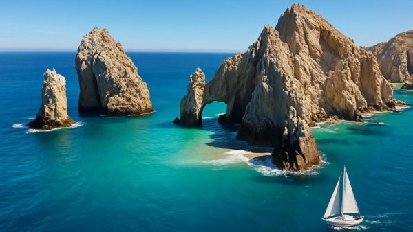 Scenic Los Cabos landscape with turquoise waters and rocky arches.