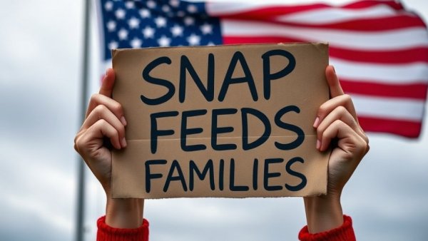 Protester holds 'SNAP FEEDS FAMILIES' sign to end government shutdown.