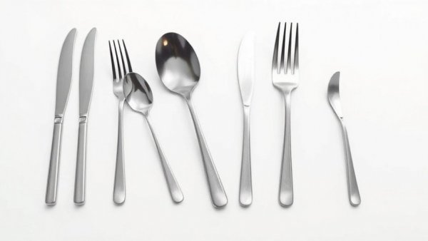 Japanese flatware set with minimalistic design on white background.