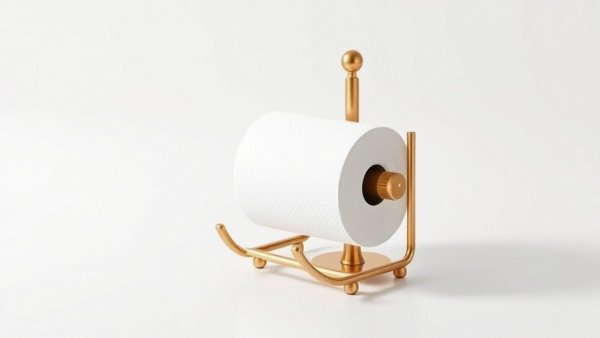 Elegant brass paper towel holder with minimalistic design.