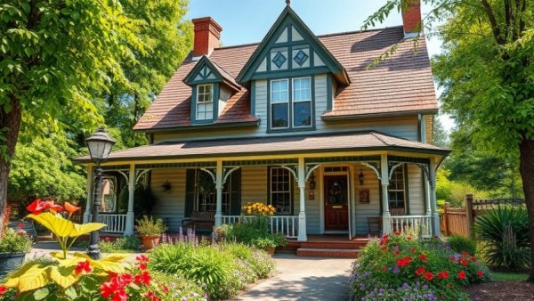 Charming vintage house museum surrounded by lush gardens.