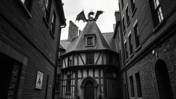 Historic street scene with dragon atop building, 2025 Goodreads Choice Awards.