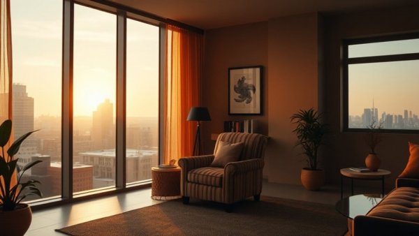 Cozy living room with striped chair, perfect for craft workshops for winter.