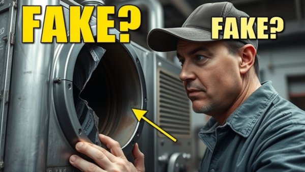 Cracked heat exchanger with intrigued man suggesting potential HVAC scams.