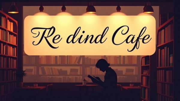 The Reading Cafe banner with books and cafe theme.