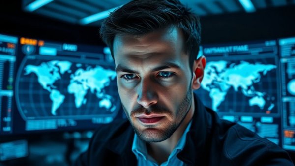 Focused professional analyzing supply chain diversification strategies on digital screens.