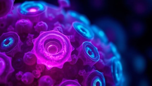 Microscopic view of pancreatic islet cells in colorful research depiction.