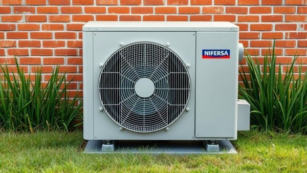 Enhanced AC Repair Grand Prairie: modern air conditioning unit near brick wall.