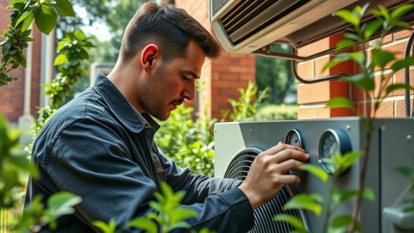 Professional technician adjusting HVAC unit, showcasing HomeServe contractors expertise.