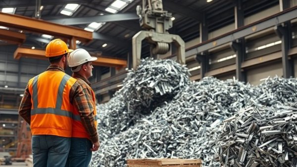 Industrial aluminum recycling technologies in action with workers.