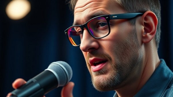 Man with vibrant glasses in conversation about dating a psychopath.