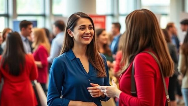 Attendees engaging at job fair, showcasing creative job search strategies.