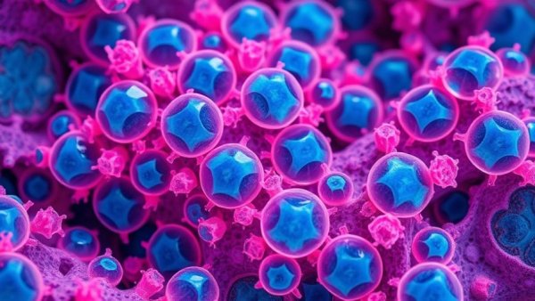 Colorful cells illustration related to stem cell therapy for genetic blindness.