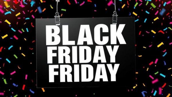 Festive Black Friday sign highlighting Early Black Friday Monitor Deals 2025 with colorful confetti.