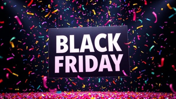 Black Friday sign with confetti, capturing Early Black Friday Monitor Deals excitement.