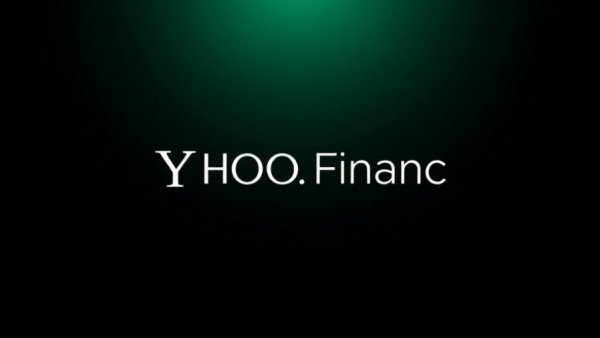Minimalist Yahoo Finance logo on gradient background.