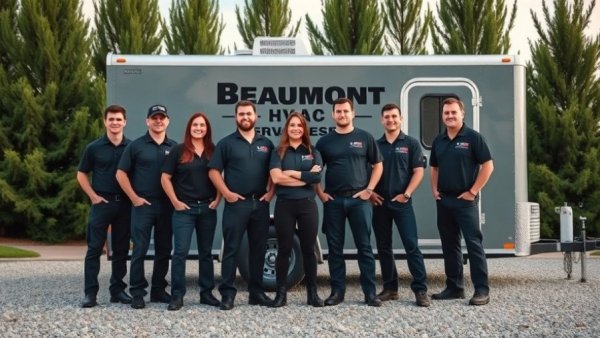 Vancouver Island HVAC services team in front of service trailer.