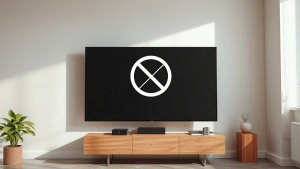 Flat-screen TV with ACR deactivation symbol in a minimalistic room; disable ACR on smart TVs.