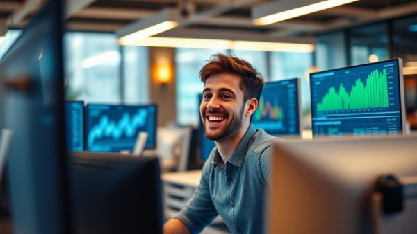 Man analyzing data on screens for paid website traffic insights.