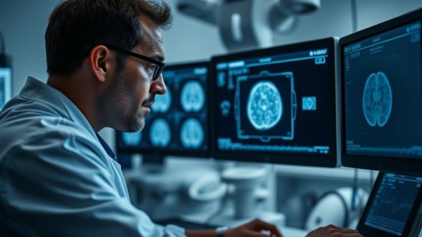 Researcher analyzing targeted ultrasound data in mental health treatment