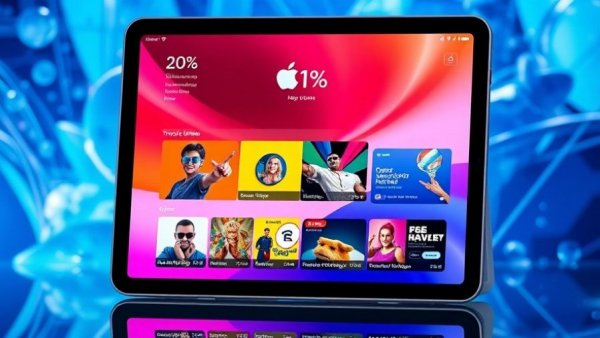 Black Friday iPad deals with vibrant app display and blue background.