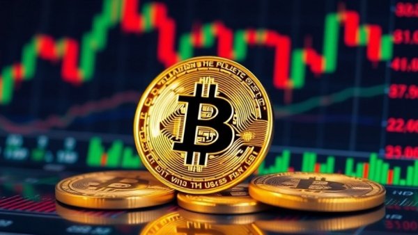 Bitcoin coins on stock chart illustrating Bitcoin's future challenges.