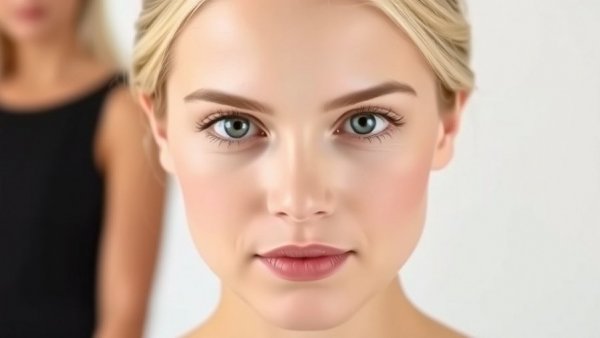 Close-up of a woman with blonde hair and red lipstick.